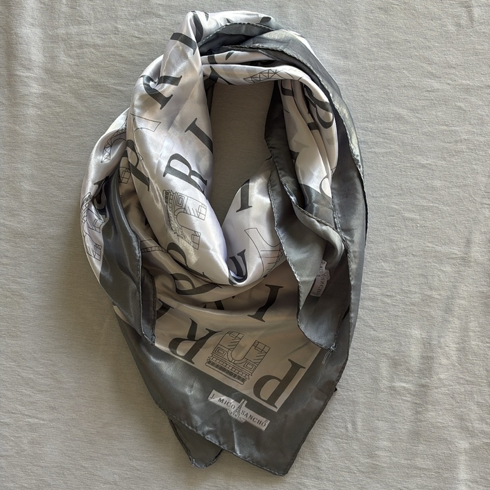 Gray and White Scarf 34.5 x 35.5 “Paris” print